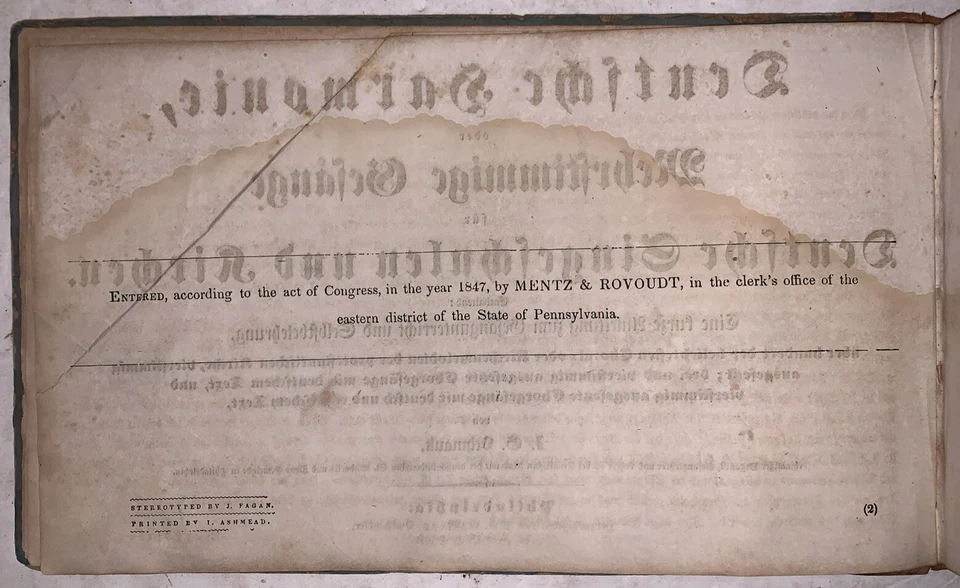 1847, SCHMAUK, DEUTSCHE HARMONIE, PHILADELPHIA IMPRINT, PA GERMAN MUSIC BOOK - Image 4 of 4