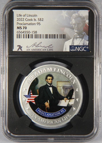 2022 Cook Islands $2 Silver Life of Lincoln Proclamation 95 NGC MS70