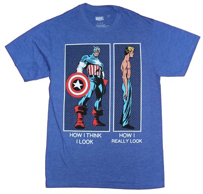 Captain America Adult New T-Shirt - How I Think I look How I Really