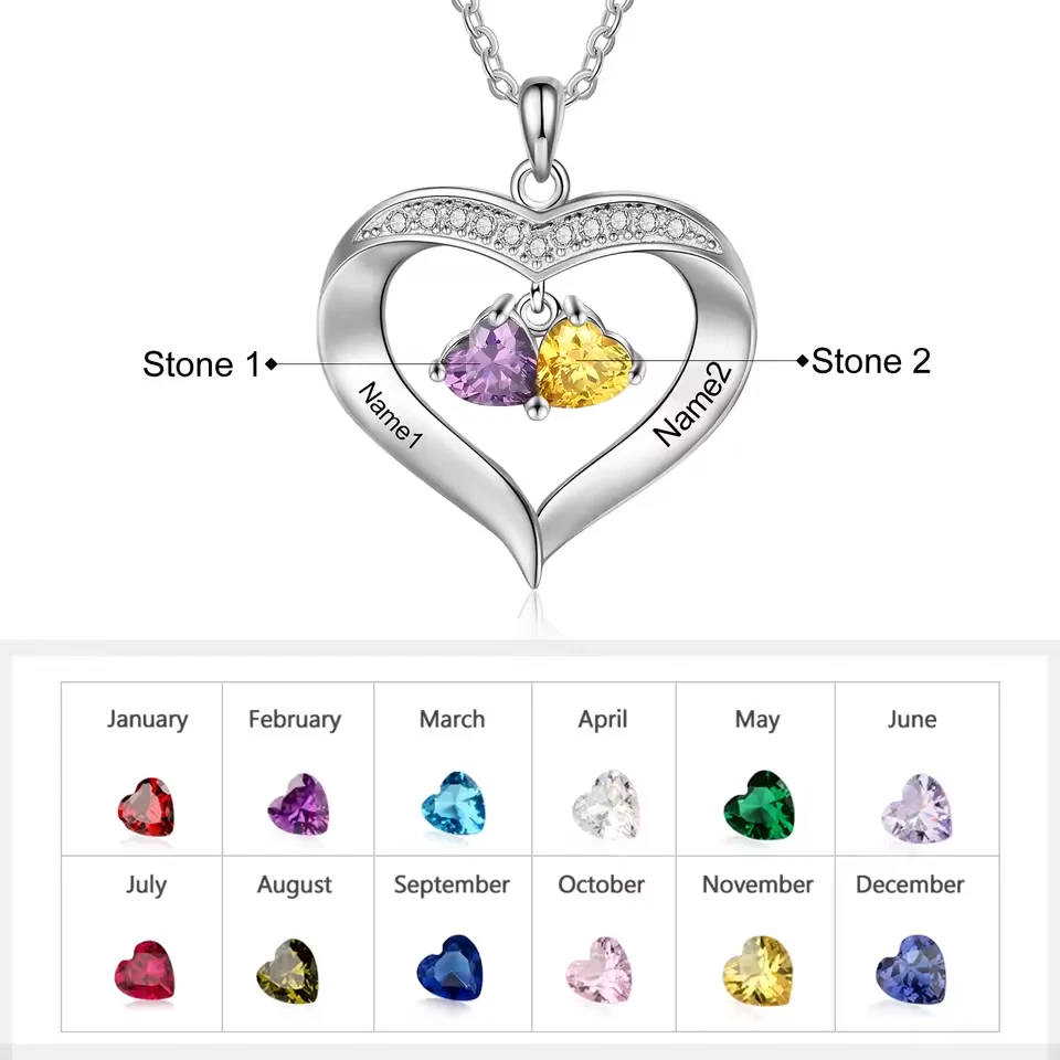 Nombre Personalizado 1-8 Piedras Natales Collar Corazón Colgante Circonita Cúbica Joyería Foto 3 de 4