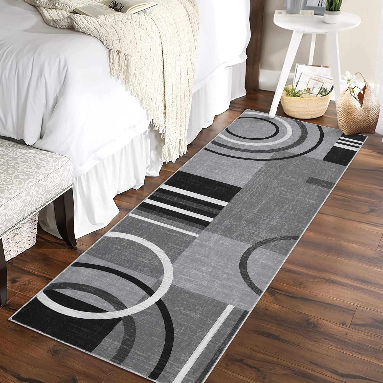 Modern Geometric Runner Rug 2x6 Abstract Circles Carpet for Contemporary Spaces