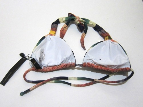NEW VIX Paula Hermanny Purple Green Abstract Striped Triangle Bikini Top Size S - Picture 4 of 6