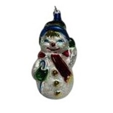 Christopher Radko Vintage Snowman Glass Christmas Ornament with Umbrella