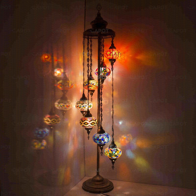 Multicolor Türkische Mosaik Stehlampe - 7 Kugeln Handgefertigte Marokkanische Stehlampe
