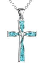 Stainless Steel Turquoise Cross Pendant Necklace – Inspirational Faith Jewelry