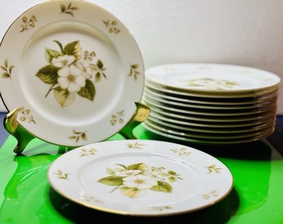 Set of 12 Vintage Noritake China Dogwood Flower Bread Plates Gold Trim Japan