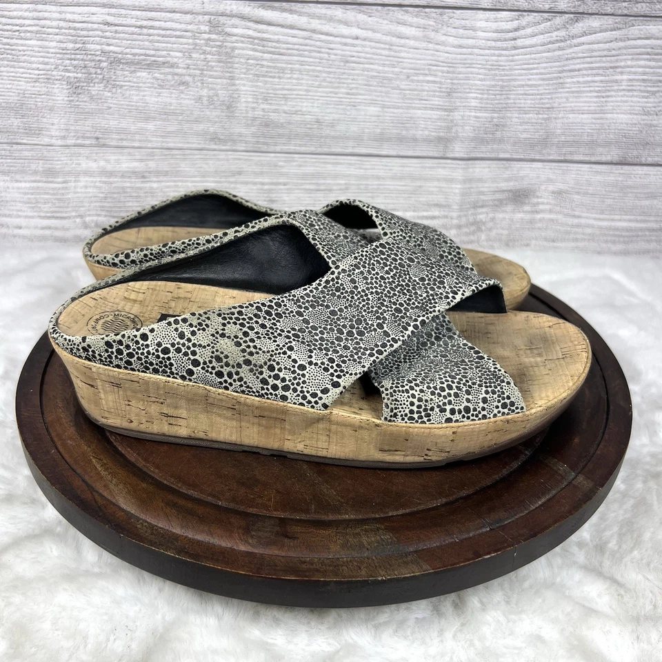 Sandalias FitFlop Kys E30-410 Corcho Negro Gris Circo Cuero Deslizables Talla 8 Comodidades Foto 2 de 4