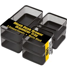 Mesh Collection Desk Drawer Organizer Tray 3 Compartment - Stackable, Matte B...