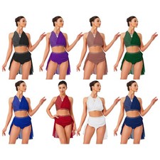 US Womens Set Irregular Outfit Halter Skirt Back Dancewear 2pcs Sleeveless Hem