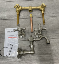 Signature Hardware Wall Mounted Bathroom Faucet with Cross Handle-Brushed Nickel