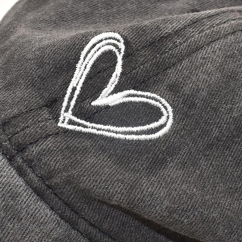 Black Vintage Heart Embroidered Baseball Cap Adjustable Washed Dad Hat Unisex - Picture 7 of 13
