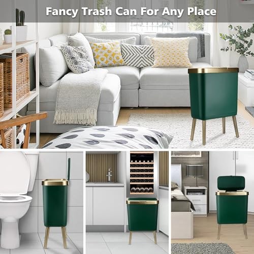 Bote de basura de oficina con tapa, cubo de basura de baño, cocina pequeña de 4 galones verde - Imagen 6 de 7
