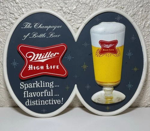 Vintage 60s Miller High Life Plastic Bar Sign 10”x8” Beer Advertising Rare