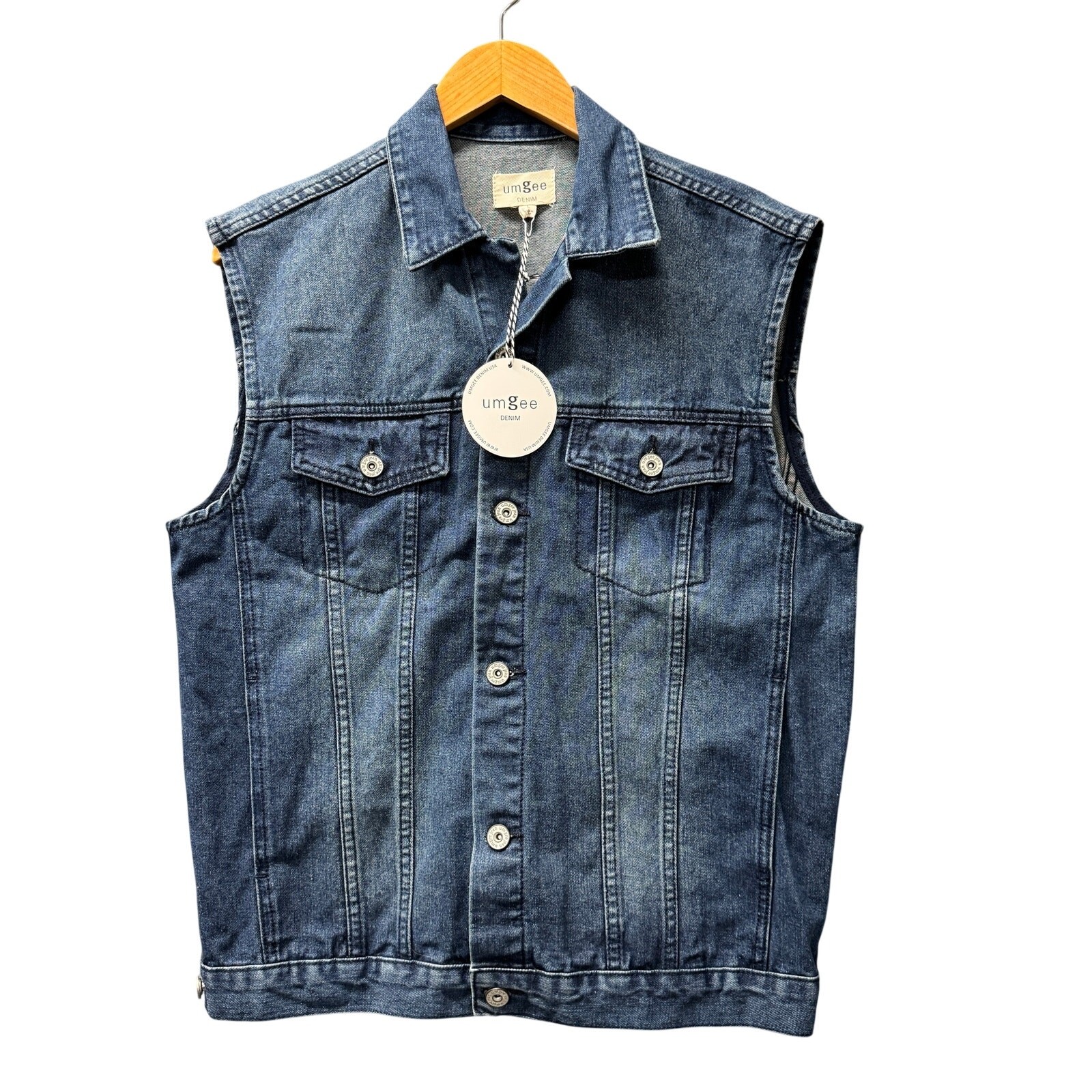 Umgee Jean Jacket Fringe Blue Denim Vest Western Festival Womens Large NEW