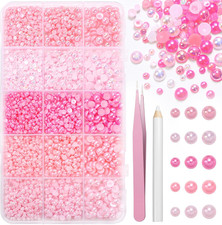 15000 Pcs Pink Flatback Pearls for Crafting, Assorted Size 3/4/6Mm Half Pearls B
