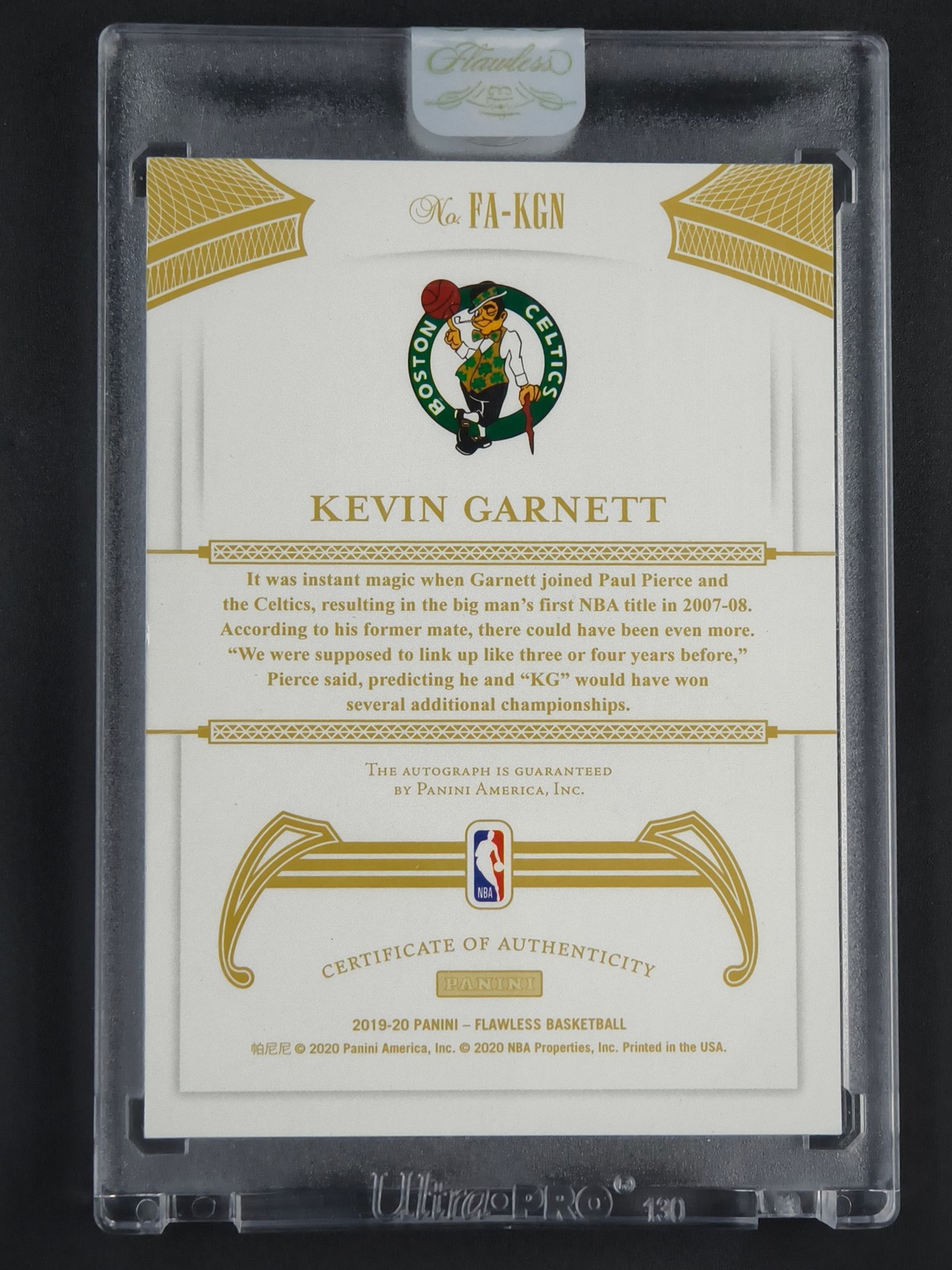 Kevin Garnett 2019-20 Panini Flawless Basketball Auto Gold 02/10 [3hk view 2