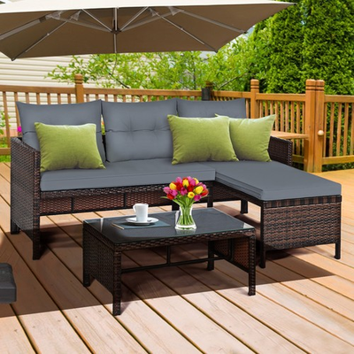 #ad #ad 3PCS Outdoor Rattan Furniture Set Patio Couch Sofa Set w Cushion $178.49