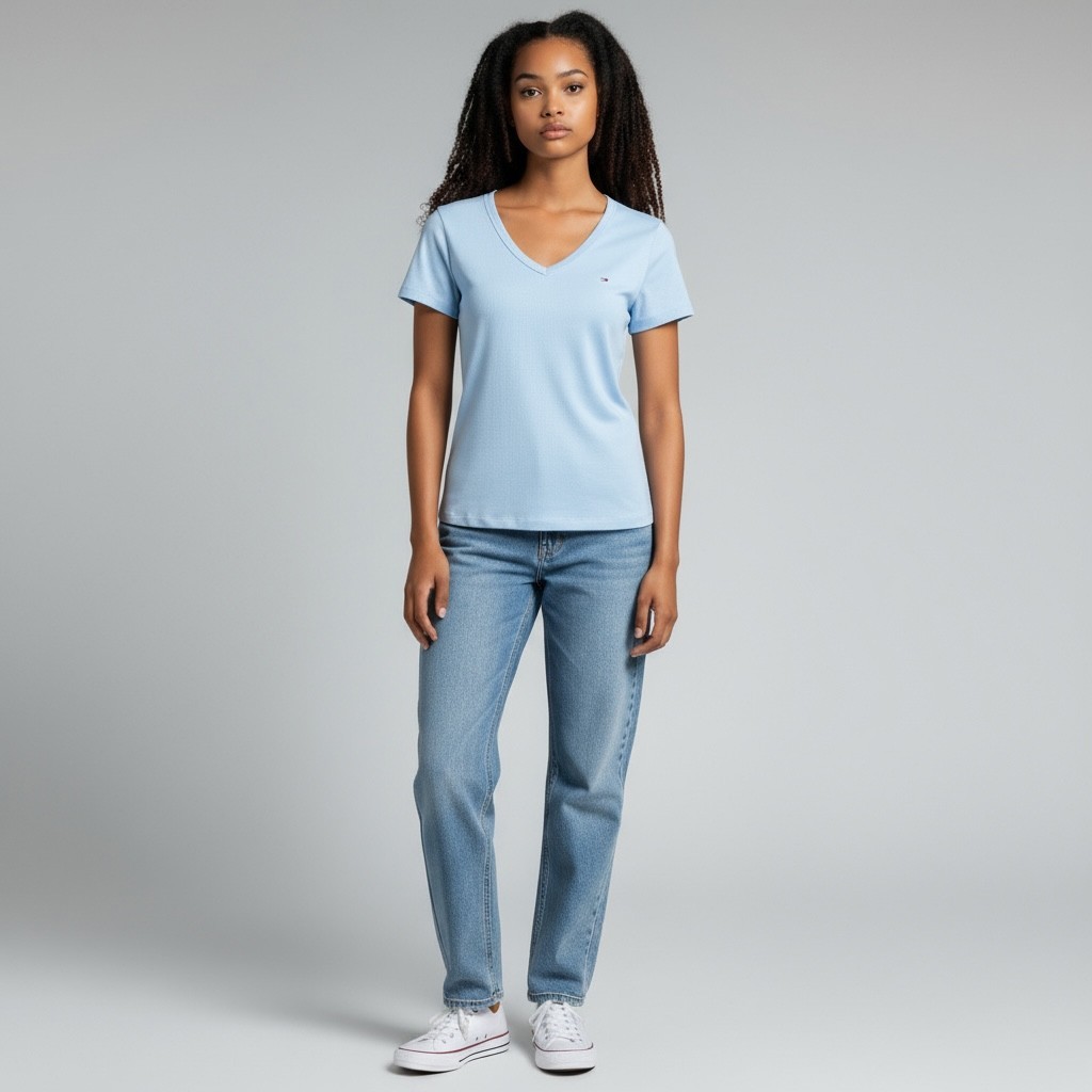 Tommy Jeans Women's Slim V-Neck T-Shirt in Pale Blue, Size L image 2