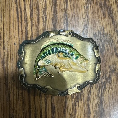 vintage raintree Belt Buckle Gold Bigmouth Sportsman Bass Fishing Jewelry Inc