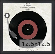 Wood Vinyl Record Frame for the Wall, Display 12.5x12.5 Album Cover and 12x12 LP