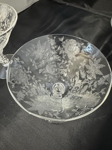 Set of 4 Cambridge Glass Wildflower 4 3/4" Low Sherbert stem 3121 Perfect - Picture 12 of 24