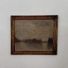 Oil on panel by G. Finot an island on a pond early 20th century A5890