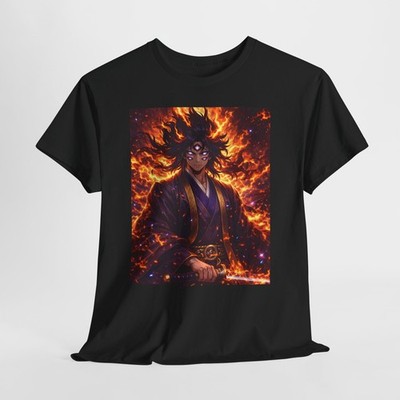 God-Like Multi-Eyed Anime Warrior T-Shirt | Fire Aura Dark Fantasy Graphic Tee
