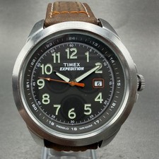Timex Expedition Watch Men 42mm Black Dial Silver Tone Date Round New Battery