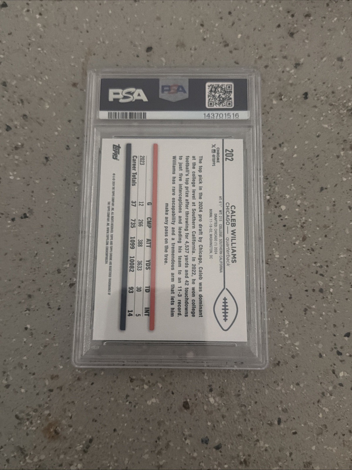 2024 Topps Chrome Football Rookie Caleb Williams #202 PSA 10 ! view 2