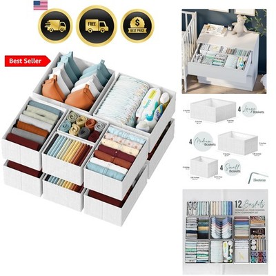 Drawer Organizer Clothes Set of 12 White-Grey - Dresser Organizer For Nursery...