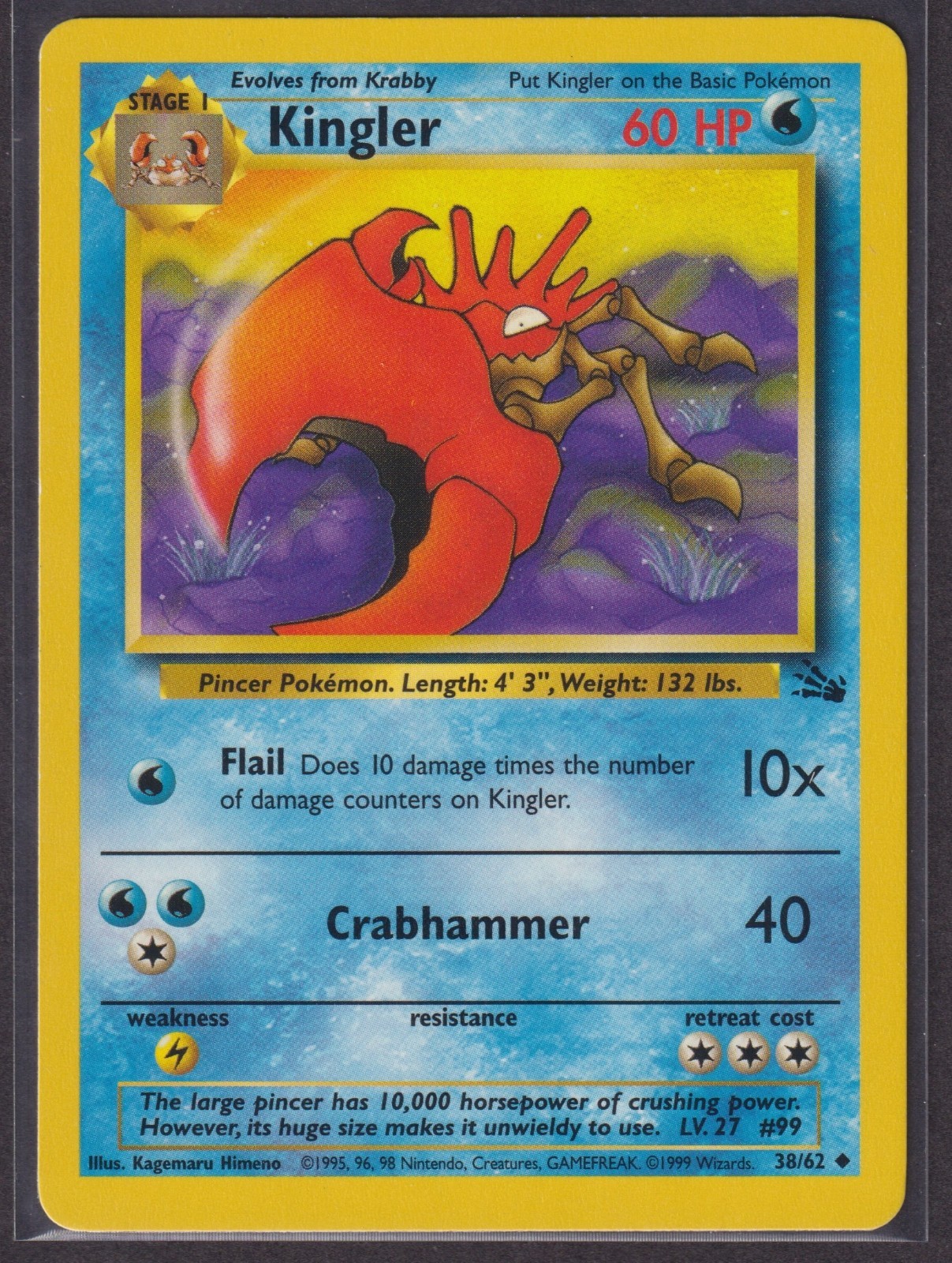 Kingler 38/62 Uncommon Fossil Pokemon LP