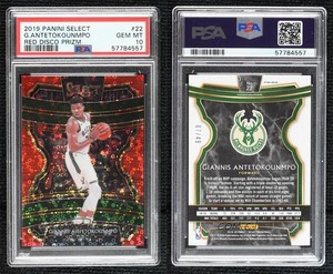 2019-20 Select Concourse Hybrid Red Disco Prizm /49 Giannis Antetokounmpo PSA 10