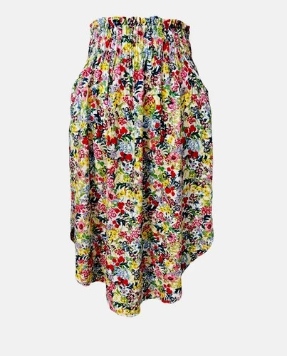 H&M Colorful Ditsy Print Skirt Sz 8 Paper Bag Waist Pockets Cute Hemline Viscose