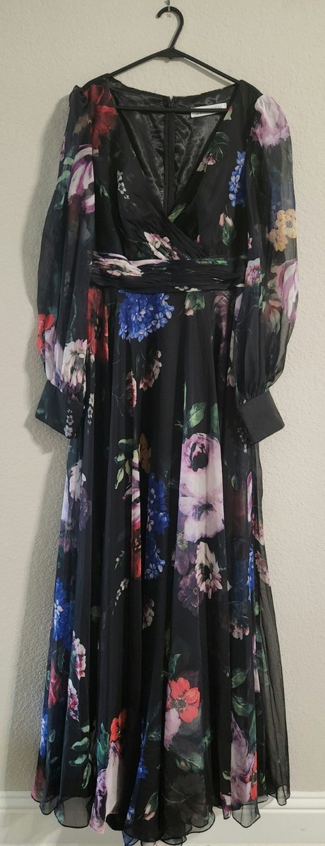 【Mac Duggal 】花柄ロングフラッタースリーブドレス Mac Duggal NWT Women's Long Sleeve Floral Chiffon Gown size