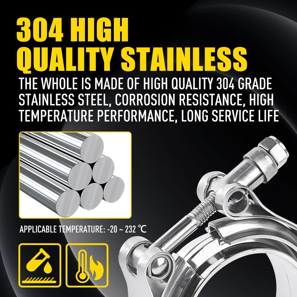 2.5Inch Exhaust Pipe Connector Joiner V-Band Clamp & Stainless Steel Flange Kit - Image 3 of 4