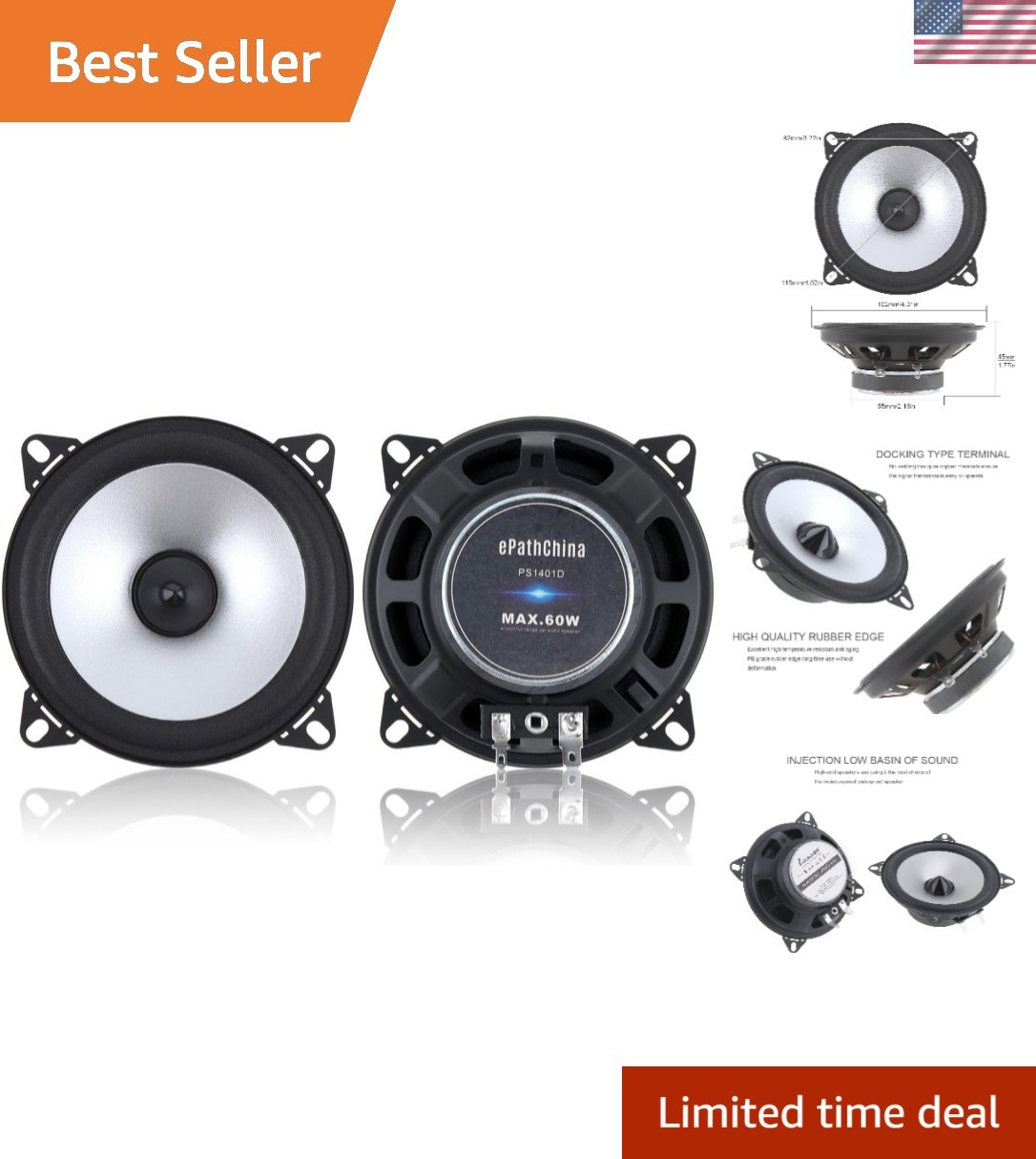 2-Pack 60W 4 Inch Coaxial Speakers for Vehicle Audio Upgrade - Easy Install
