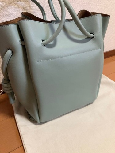 Light Blue Leather Loewe Flamenco Knot Shoulder Tote Bag