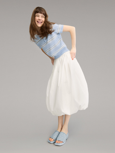 【OFF WHITE/ Size XL】GU Bubble Hem Midi Skirt - Picture 2 of 6
