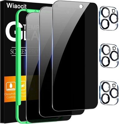 3PCS Tempered Glass Privacy Screen Protector & Camera Lens Protector for iPhone