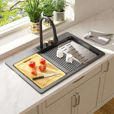 33 inch Drop in Granite Composite Workstation Kitchen Sink with Waterfall Faucet