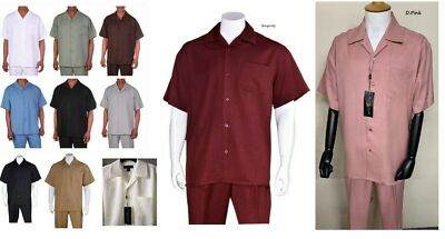 Men's summer 2-pc walking suit (short sleeve shirt and pants), Solid color #2954