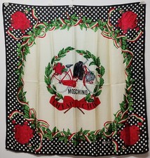 Moschino Cheap & Chic vintage silk scarf w Polkadots, Ribbons, Bicycle & Floral