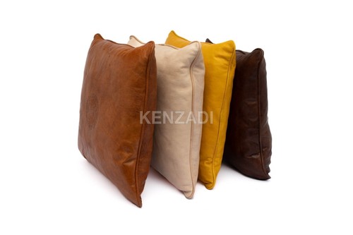 Decorative Moroccan handmade Leather Throw Pillow Covers 16 x 16 In by Kenzadi - Picture 38 of 72