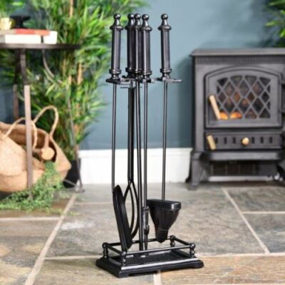 Vierteiliges viktorianisches Begleitset schwarz pulverbeschichtet - 64 cm