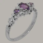 Solid 925 Sterling Silver Natural Amethyst Womens Trilogy Ring - Sizes 4 to 12