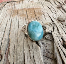 Genuine Larimar Gemstone Ring 925 Sterling Silver Ring Solid Silver Ring