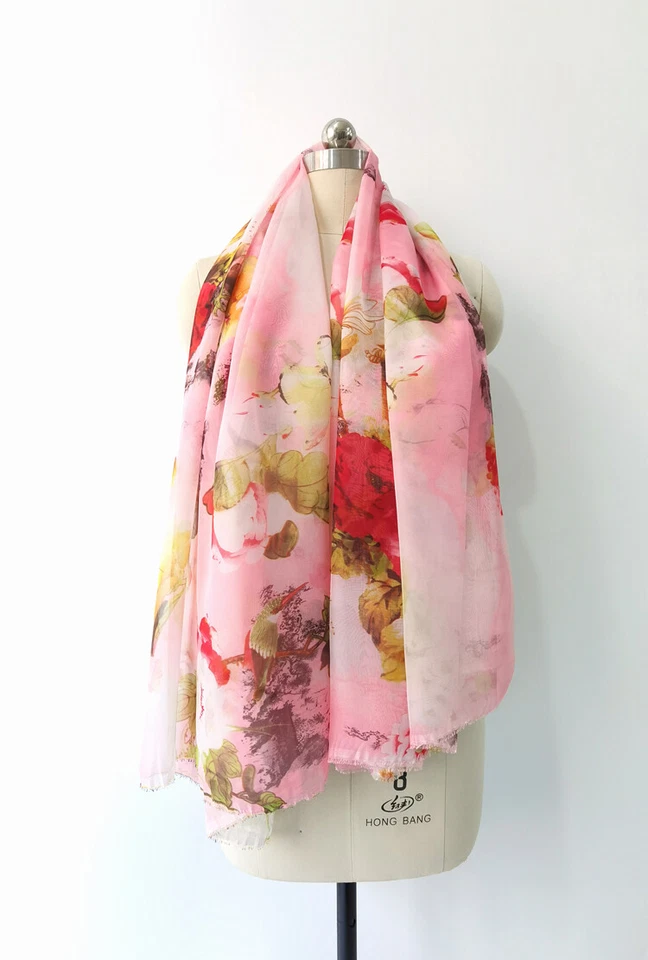 39 Inch X 58 Inch Vintage Floral Chiffon Fabric Soft Dress Hanfu Material 30D - Image 3 of 4