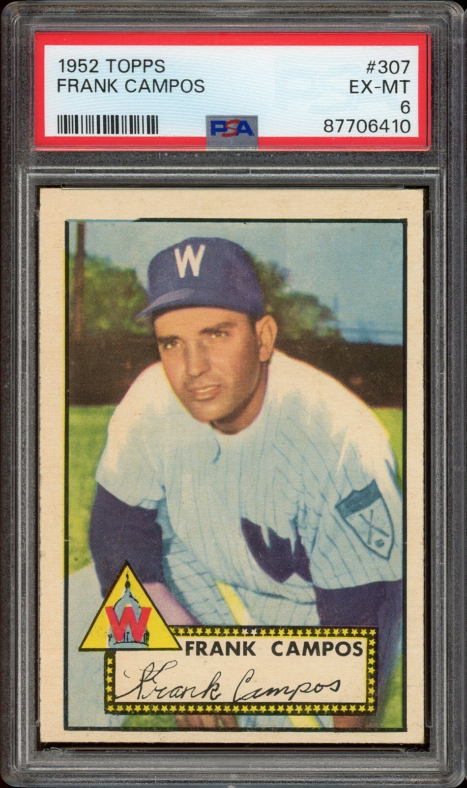 1952 Topps Baseball #307 Frank Campos PSA 6 (partial top border)
