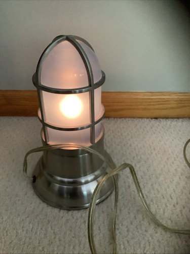 VINTAGE POTTERY BARN KIDS SILVER ROWAN TOUCH NAUTICAL CAGE BLUE NIGHT LIGHT LAMP - Picture 7 of 7