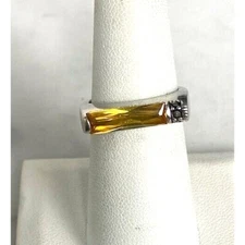925 Sterling Silver And Yellow Gem Ring Size 7 Sky